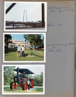 St. Louis - Arch from car. Susan and Rosemary and Alan on playground of Carney Motel. Rosemary at old tractor.