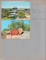 Sun, June 11, 1967 - Aspen trees, Juniper (pinion), Saw Grand Canyon. Postcard Hotel El Tovar C-5353. Postcard South Entrance Grand Canyon C-5330