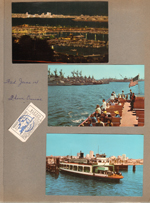 Wed. June 14 - 2 hour cruise - Harbor Excursions ticket. postcard San Diego Bay at Night D.210 4DK-1711, postcard San Diego Bay US Navy Ships D.215 5DK-110, postcard Coronado Ferry D.191 4DK-1395