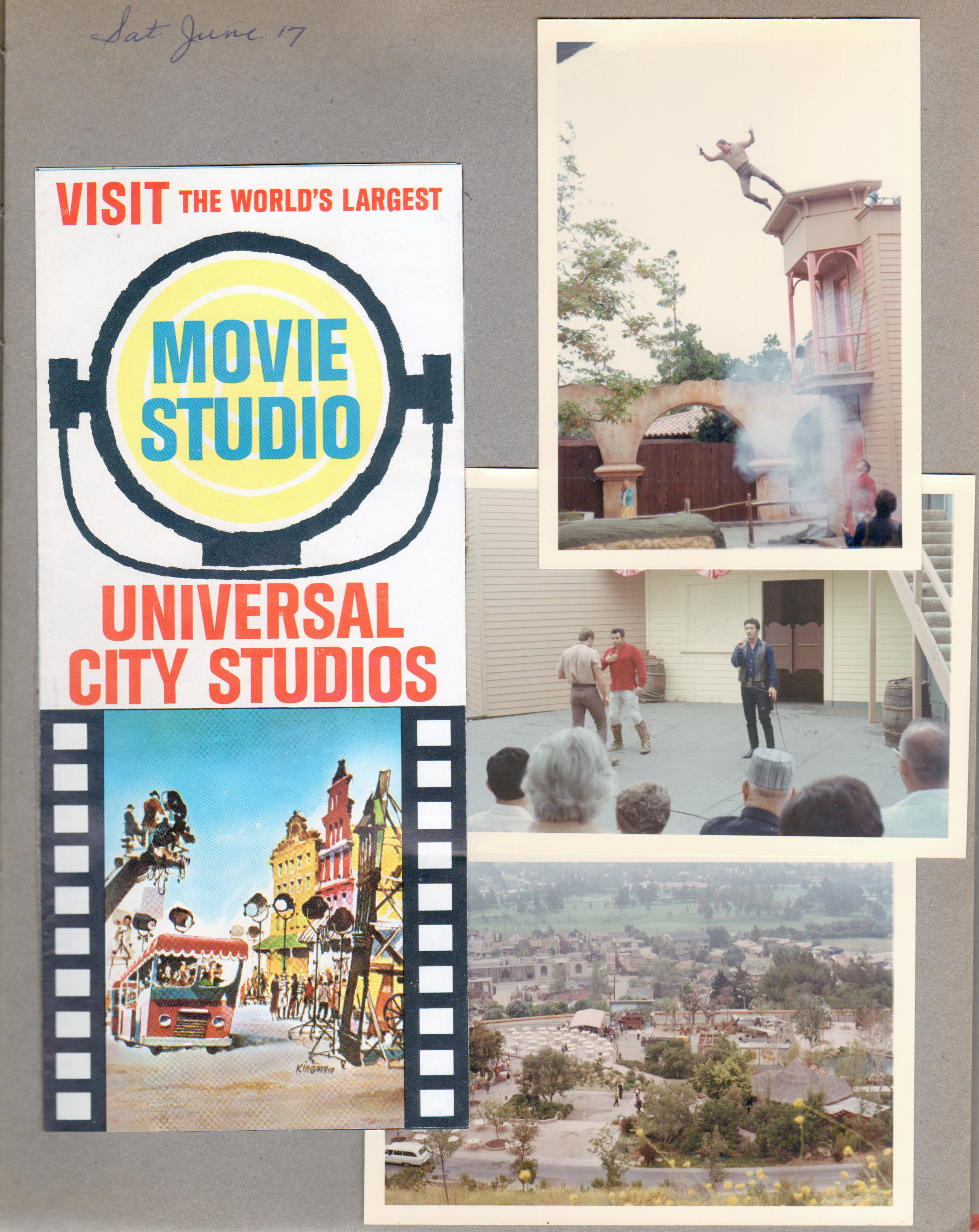 Sat June 17 - Universal City Studios - pamphlet. Wild West show. looking down at back lot