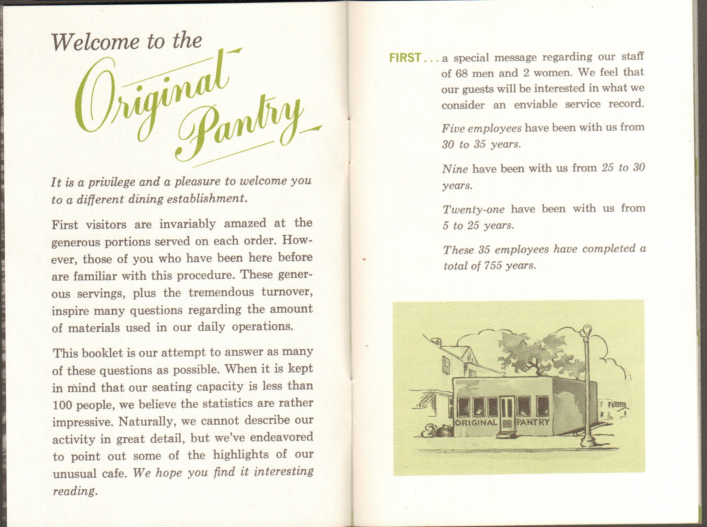 The Original Pantry Cafe booklet
