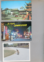 postcard New Chinatown P5125, postcard Los Angeles Chinatown picturesque P57727, peacock