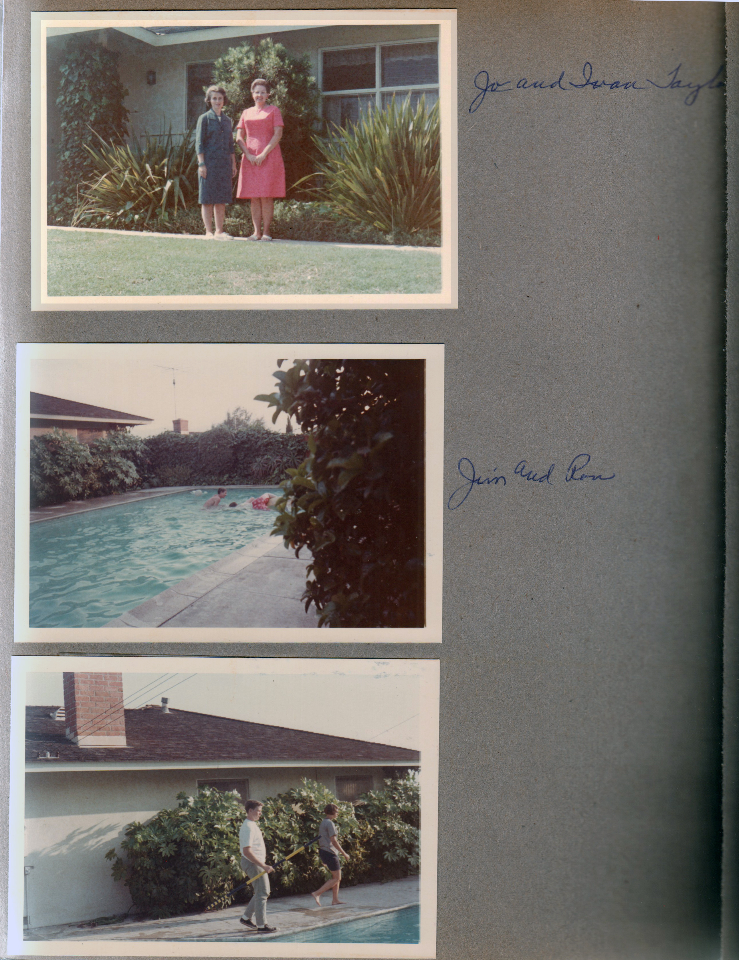 Jo and Ivan Taylor - Rosemary and Jo in front of house. Jim and Ron in pool.