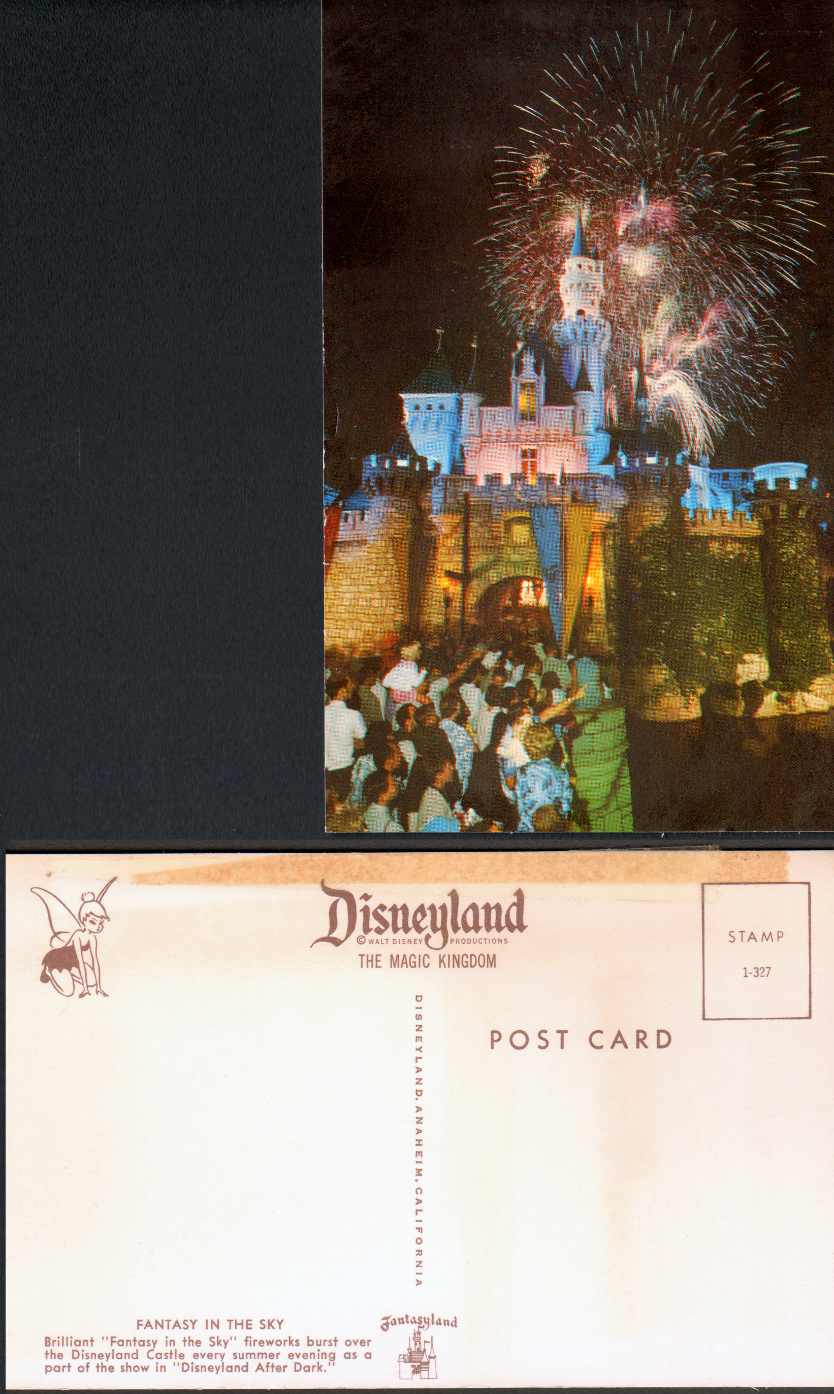 Disneyland postcard 1-327 Fantasy in the Sky castle fireworks
