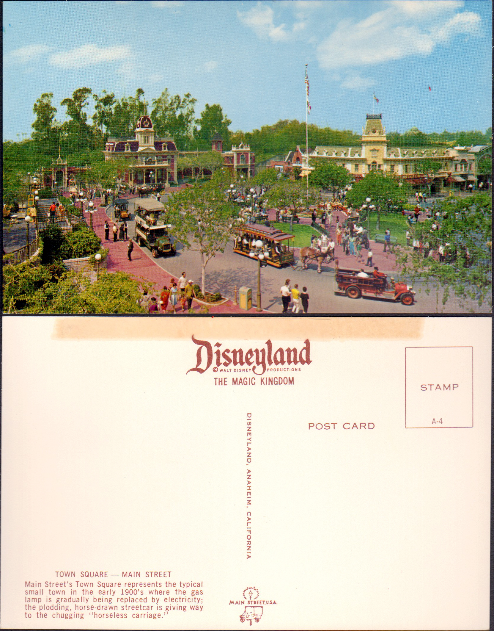 Disneyland - postcard A-4 Town Square - Main Street