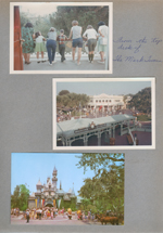 Disneyland - Rosemary Alan Susan from the top deck of the Mark Twain. Toward main street. postcard of castle