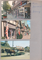 Solvang, CA - postcard shops. postcard Rasmussen's. postcard Carlsberg Deluxe horse wagon