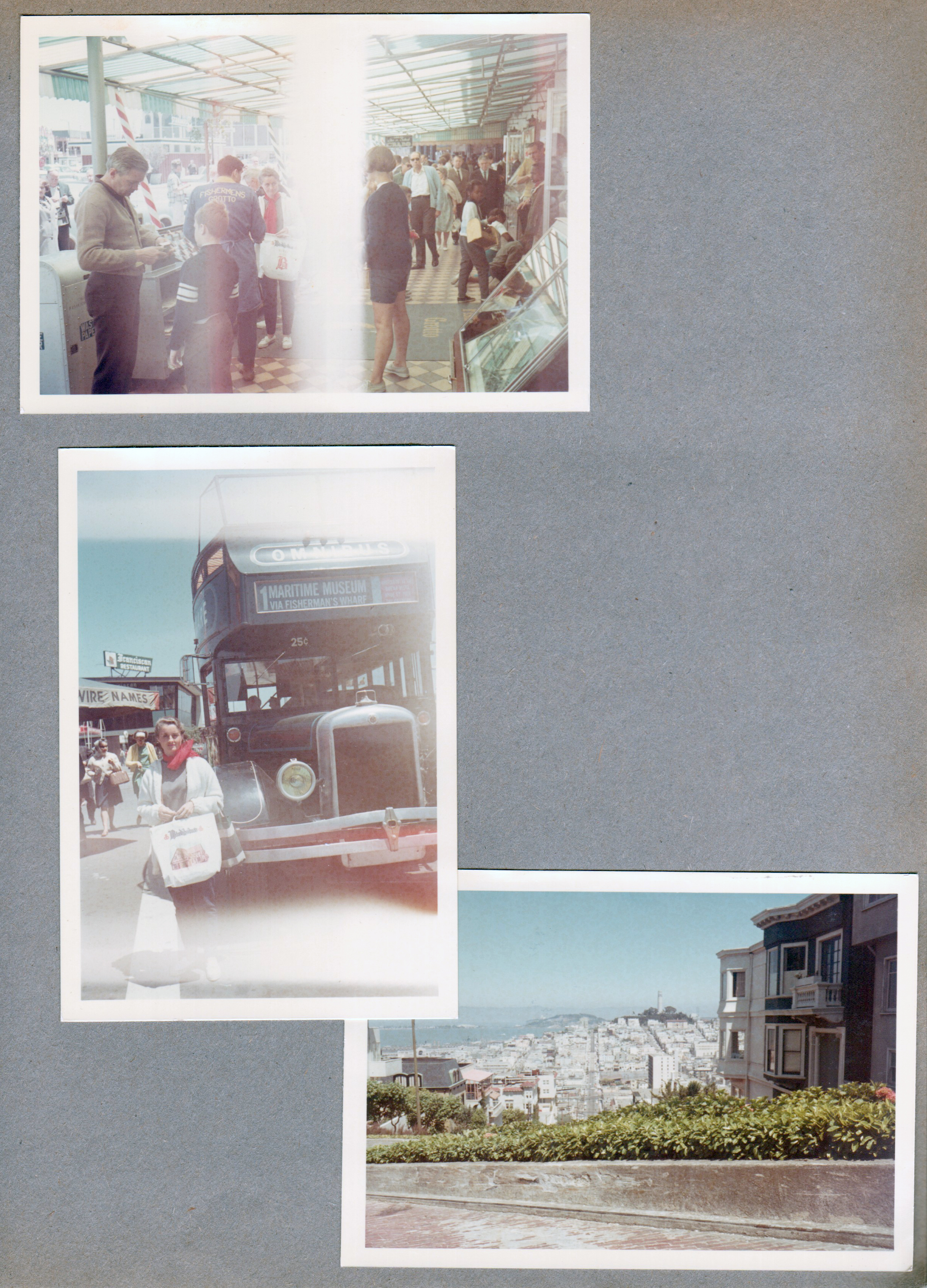 San Francisco. Fish market - Rosemary and Susan. Rosemary by Omnibus. Looking to Coit Tower