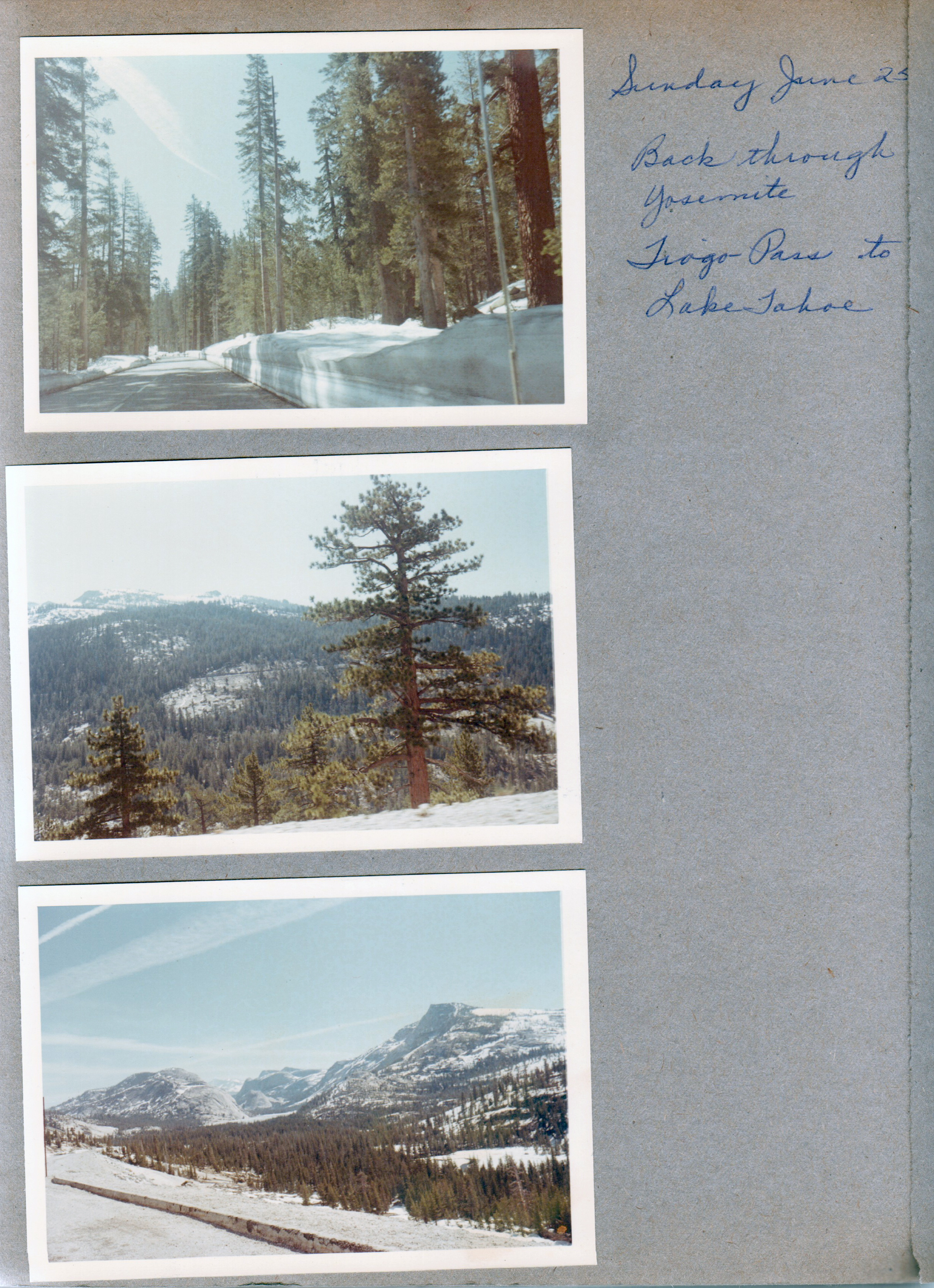 Back through Yosemite. Tioga Pass to  Lake Tahoe - Deep snow at road.