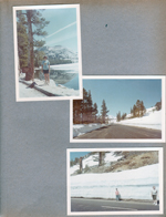 Tenaya Lake - Susan. Alan standing in road by snow wall
