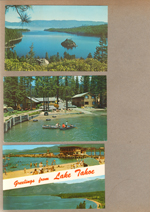 Lake Tahoe - postcard Lake Tahoe. postcard lake and lodge.  postcard Greetings from Lake Tahoe 
