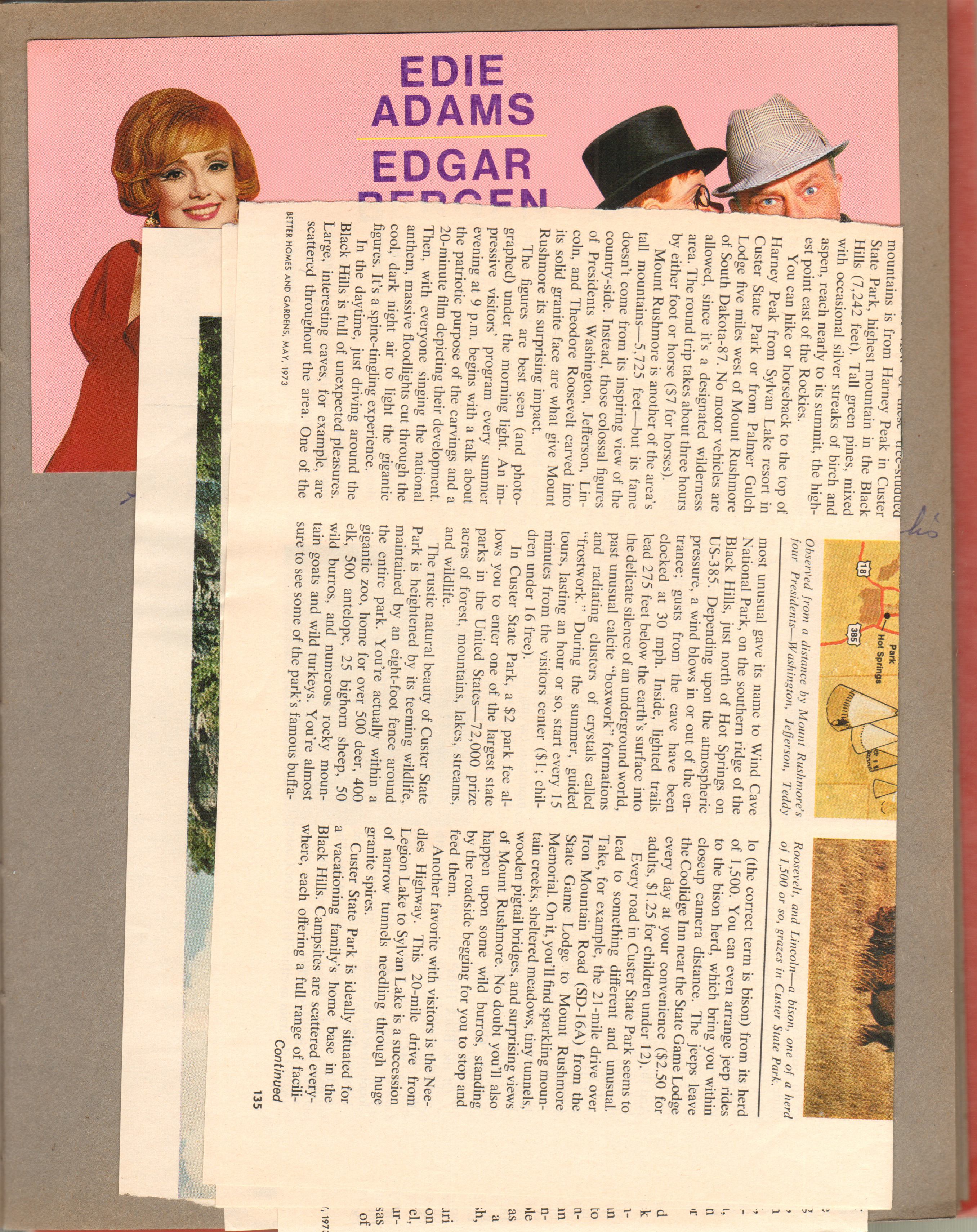 Lake Tahoe - article and Edie Adams and Edgar Bergen postcard