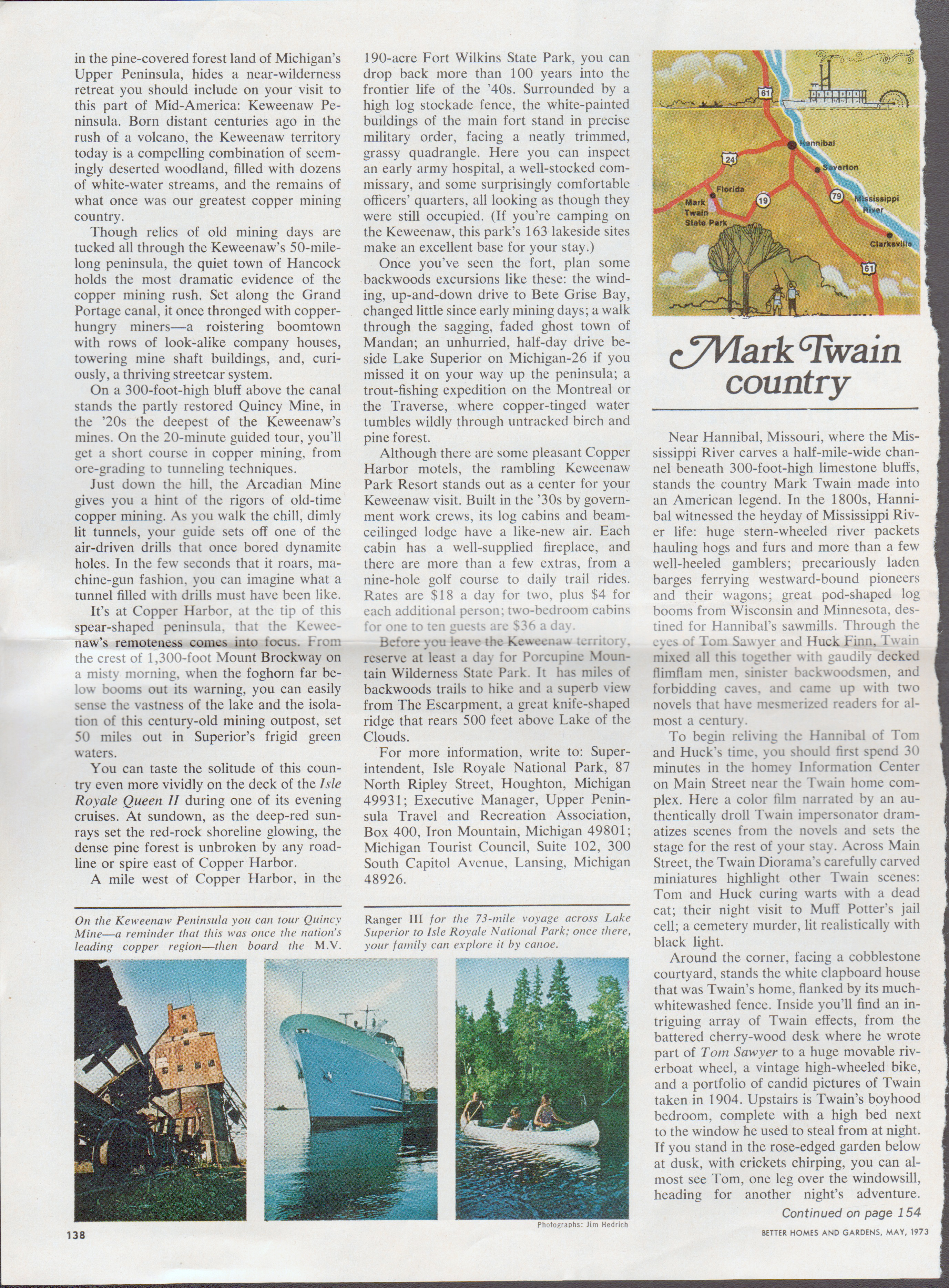 article Better Homes and Gardens May 1973 - Mark Twain Country 