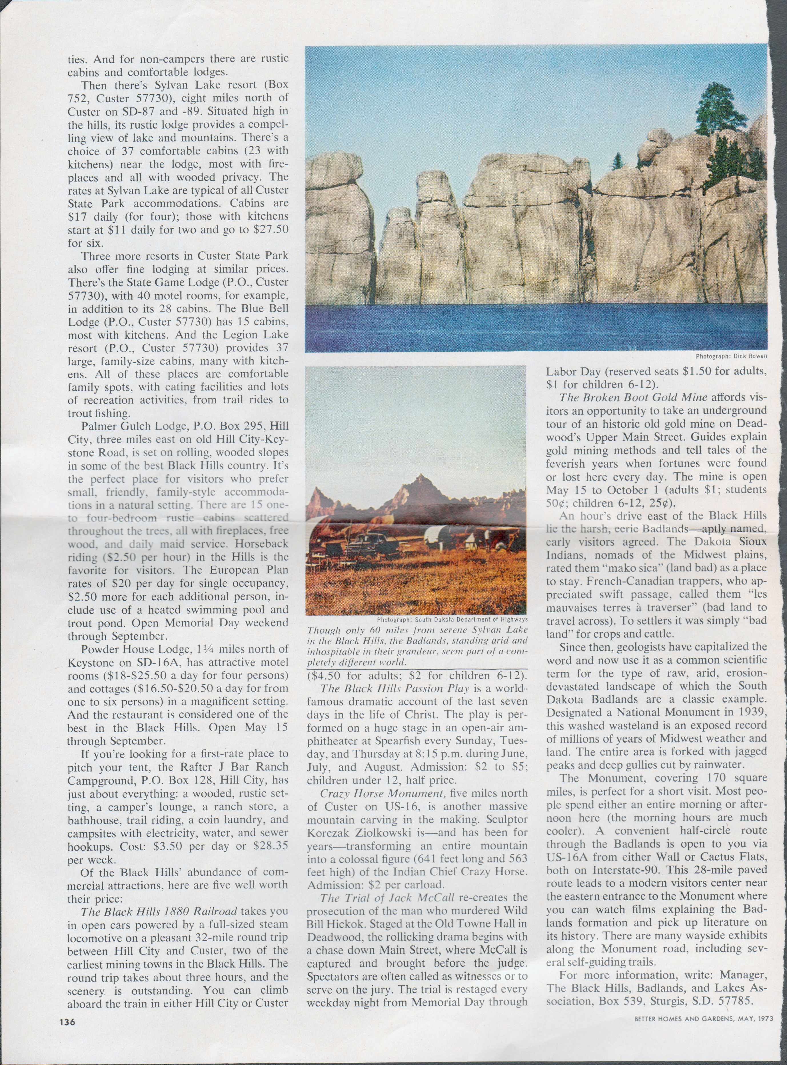 article Better Homes and Gardens May 1973 - Black Hills and Badlands