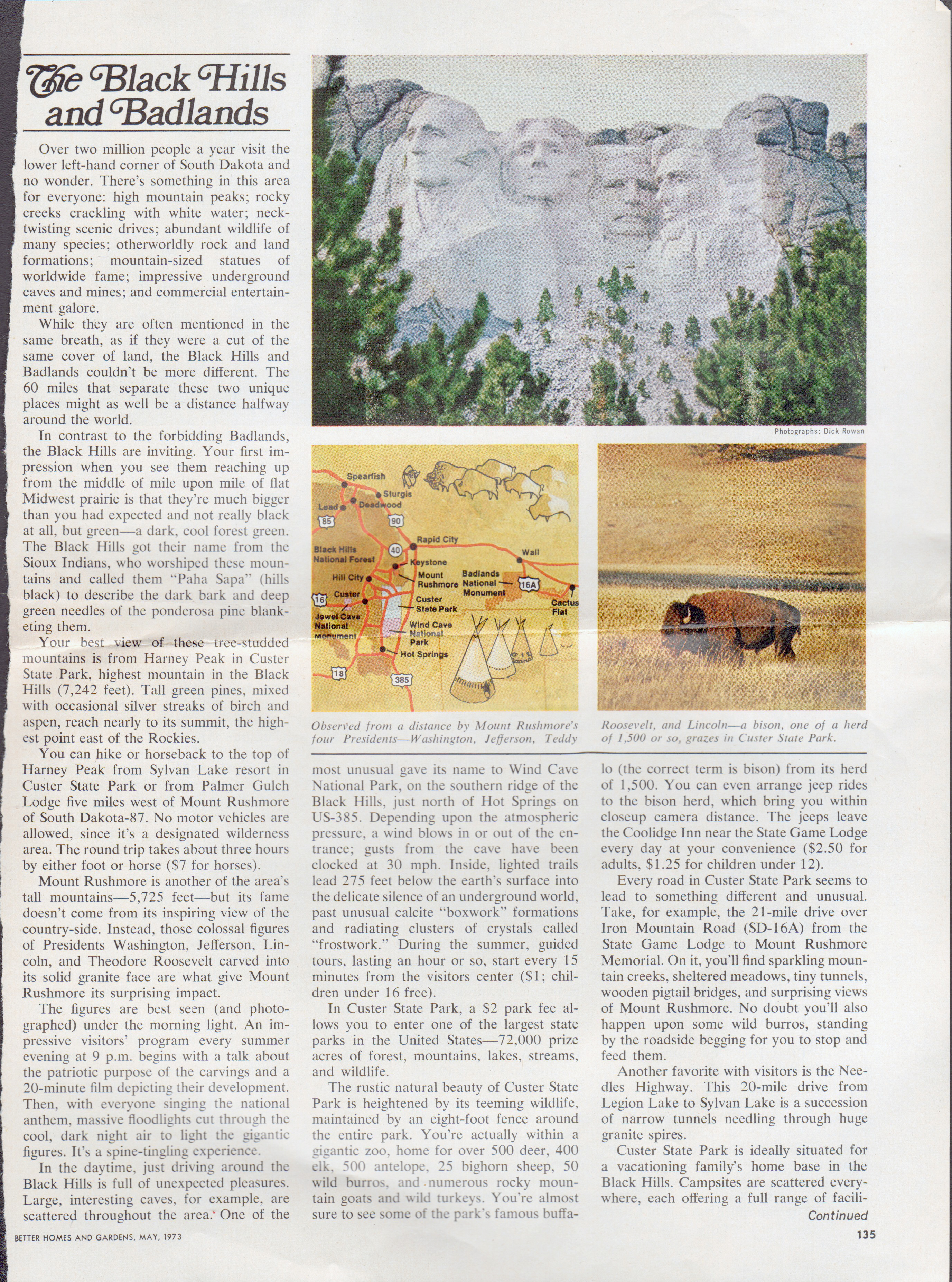 article Better Homes and Gardens May 1973 -  Black Hills and Badlands