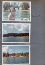 Rosemary in rowboat on lake.