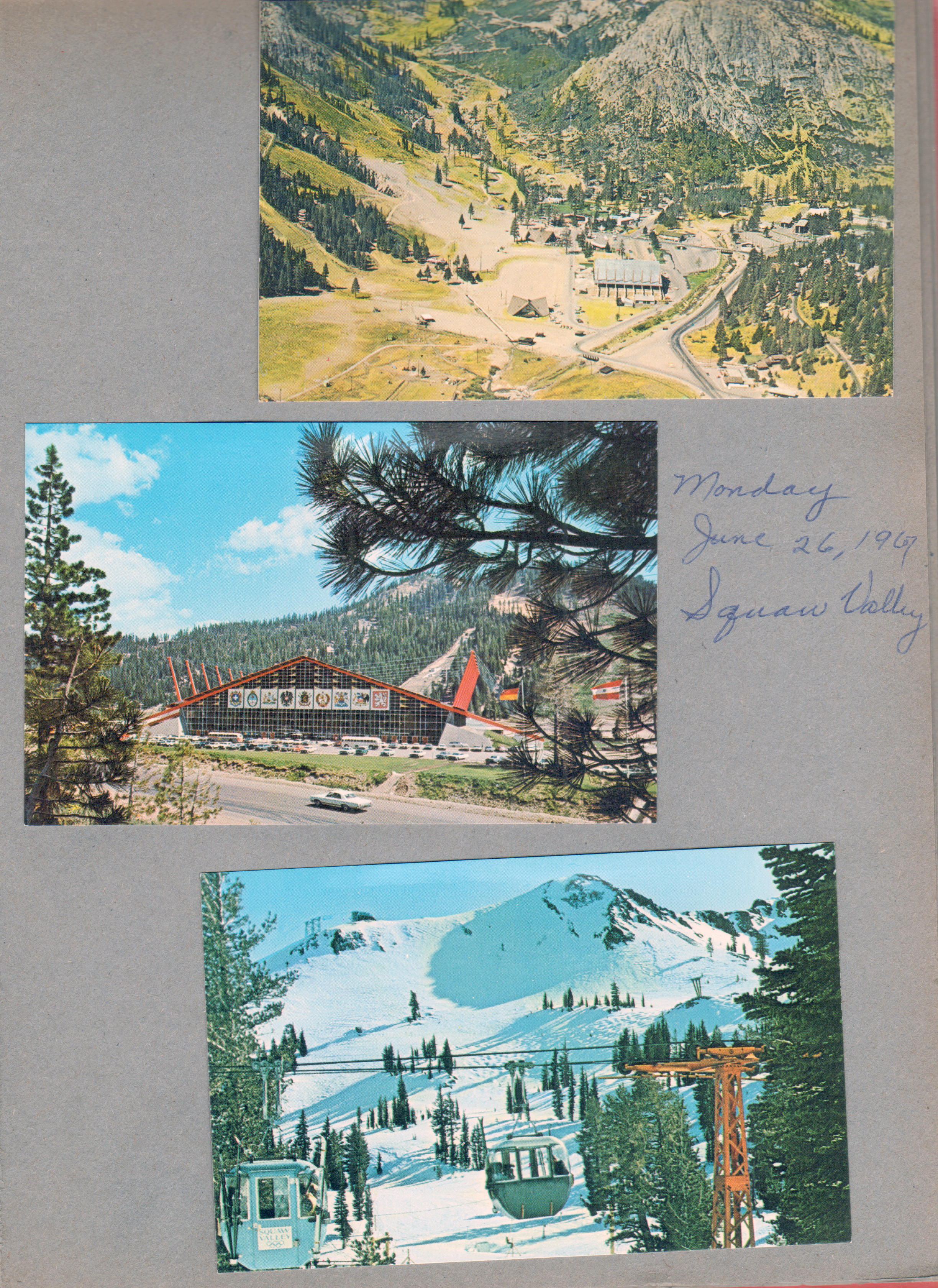 Squaw Valley postcard valley. postcard Squaw Valley Blyth Olympic Ice Arena. postcard cable cars ski mountain 