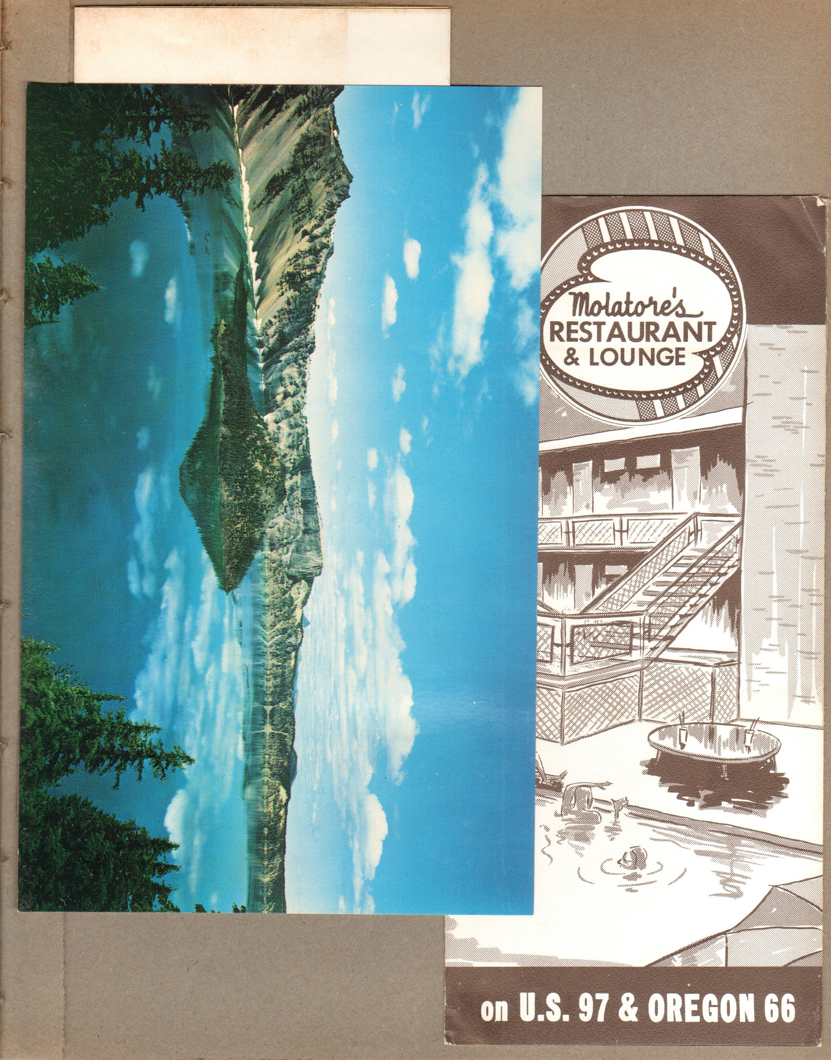 postcard Crater Lake Oregon, brochure Molatore's Motel Klamath Falls Oregon