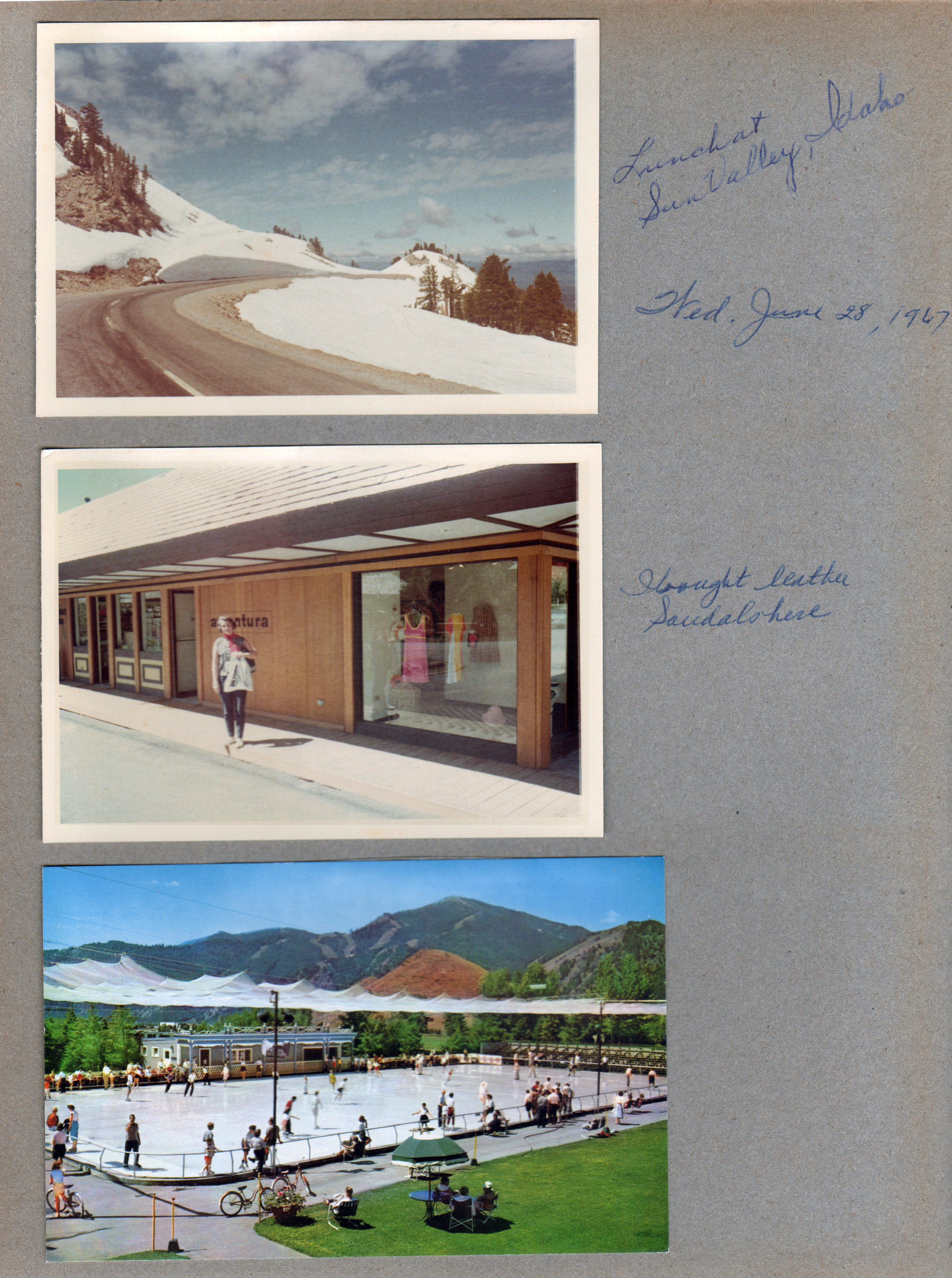 Sun Valley Idaho. Rosemary bought leather sandals at Aventura - boardwalk mall? postcard ice rink