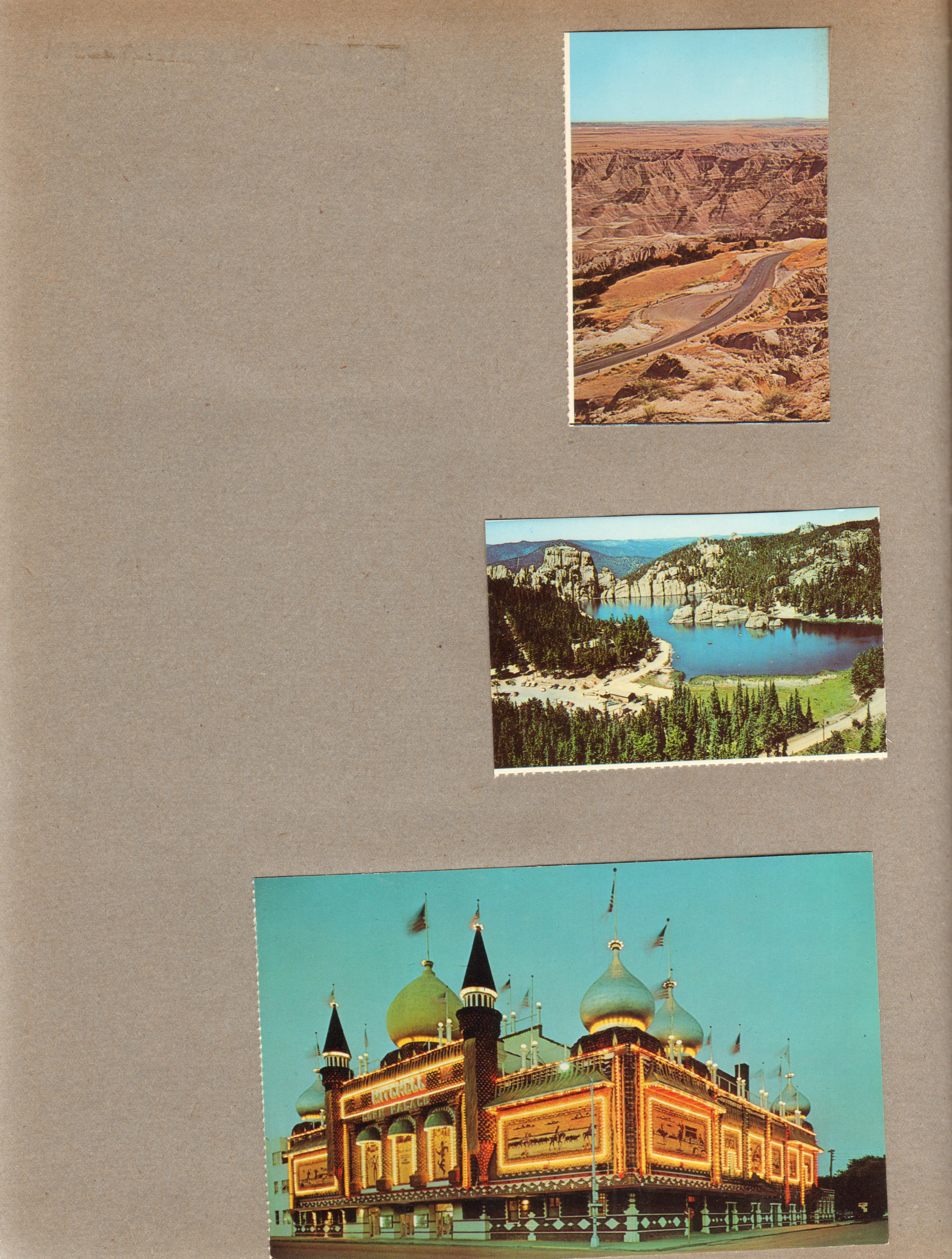 postcard Badlands SD. postcard Sylvan Lake Custer State Park Black Hills SD. postcard Corn Palace - Mitchell SD