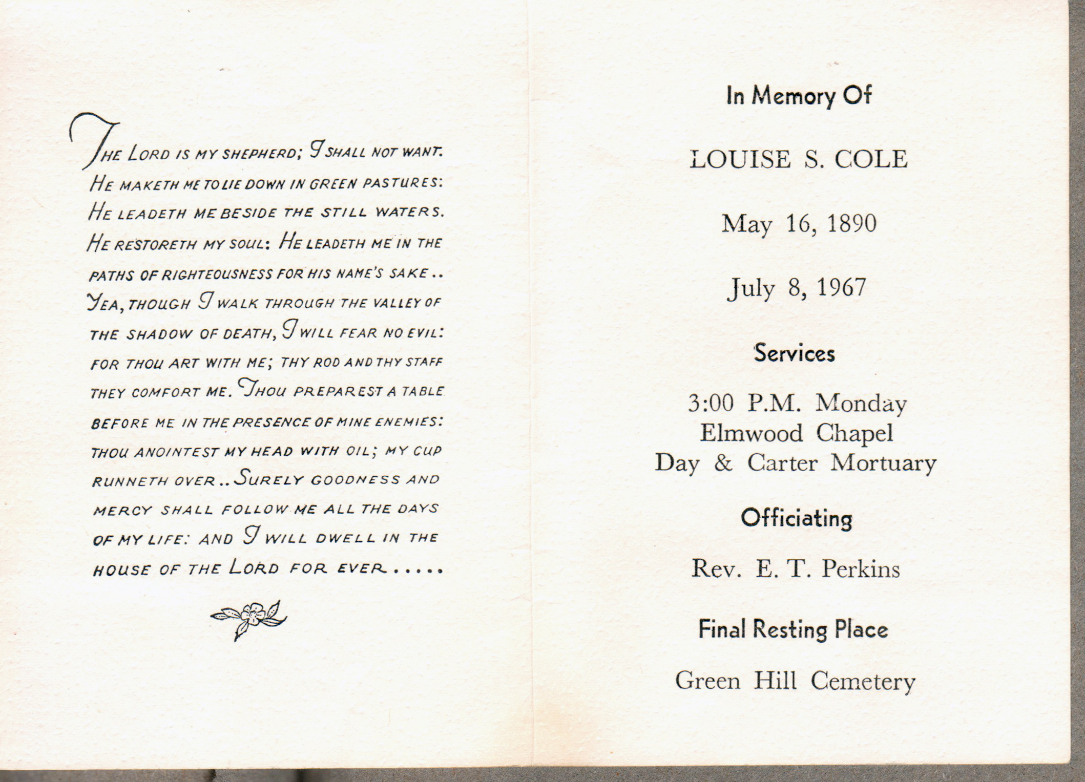 Louise Cole in memory of