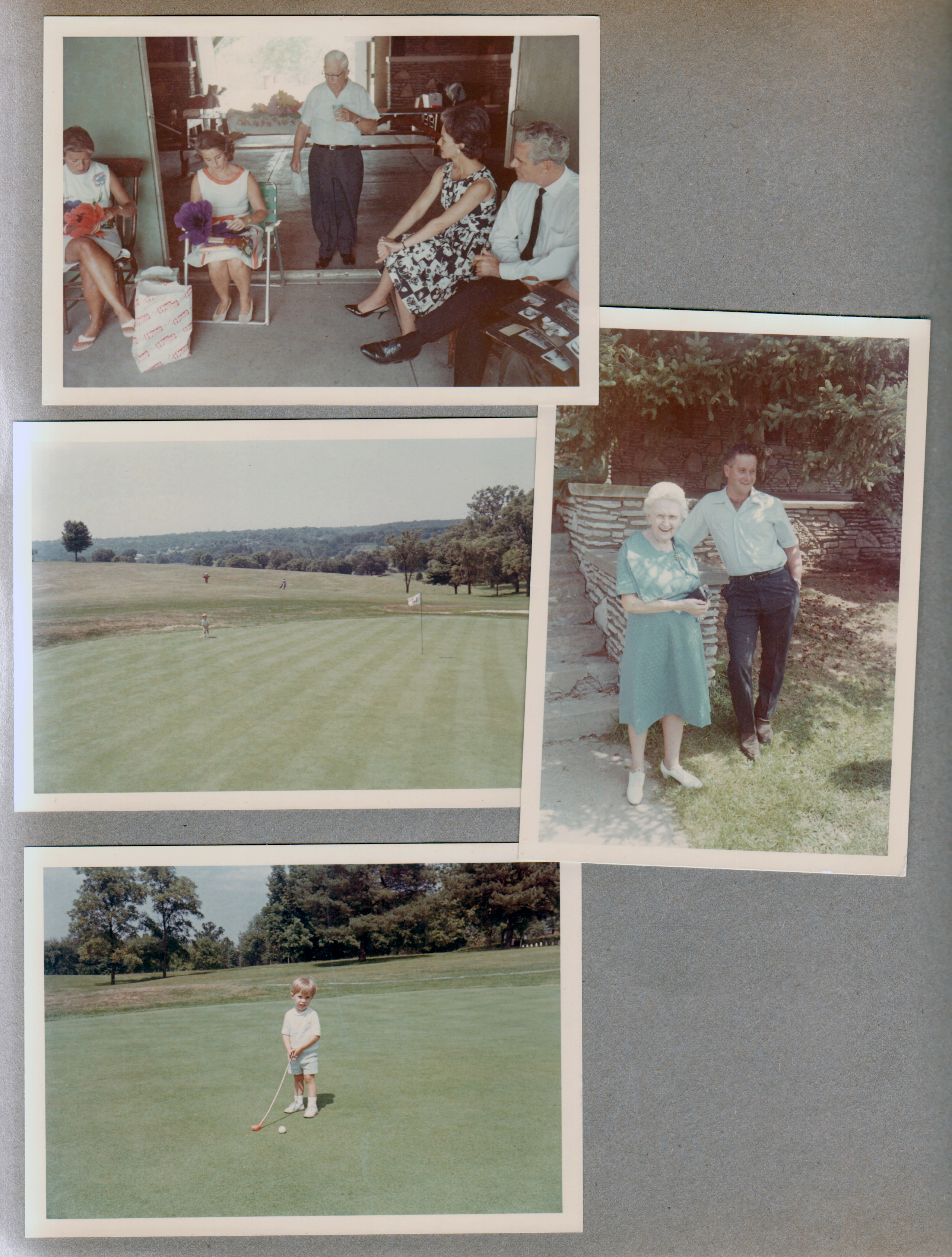 Bedford Draper Reunion Otis Park - Betty, Rosemary crepe paper flowers. Putting green. Vonnie and Dave. Joe on green.