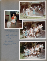 Bedford Draper Reunion Otis Park - 19th reunion. Rosemary made crepe paper flowers for all. Group photo on steps. Joe, Sara, Vonnie, Ronnie, Dave, Kenny, Betty, Lida May,...Florence, Susan, Rosemary, Uncle Arthur Smith....Curt, Claud, Melvin, Roscoe Millers, Lew Murphys, Tex Murphys and Vic.  