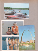 postcard Cherokee village Arkansas from Vonnie. Carole and Larry Leonard. postcard St Louis Gateway Arch from Vonnie