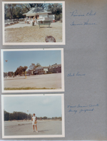 Riviera Club tennis house. Club house. Susan in parking lot for tennis