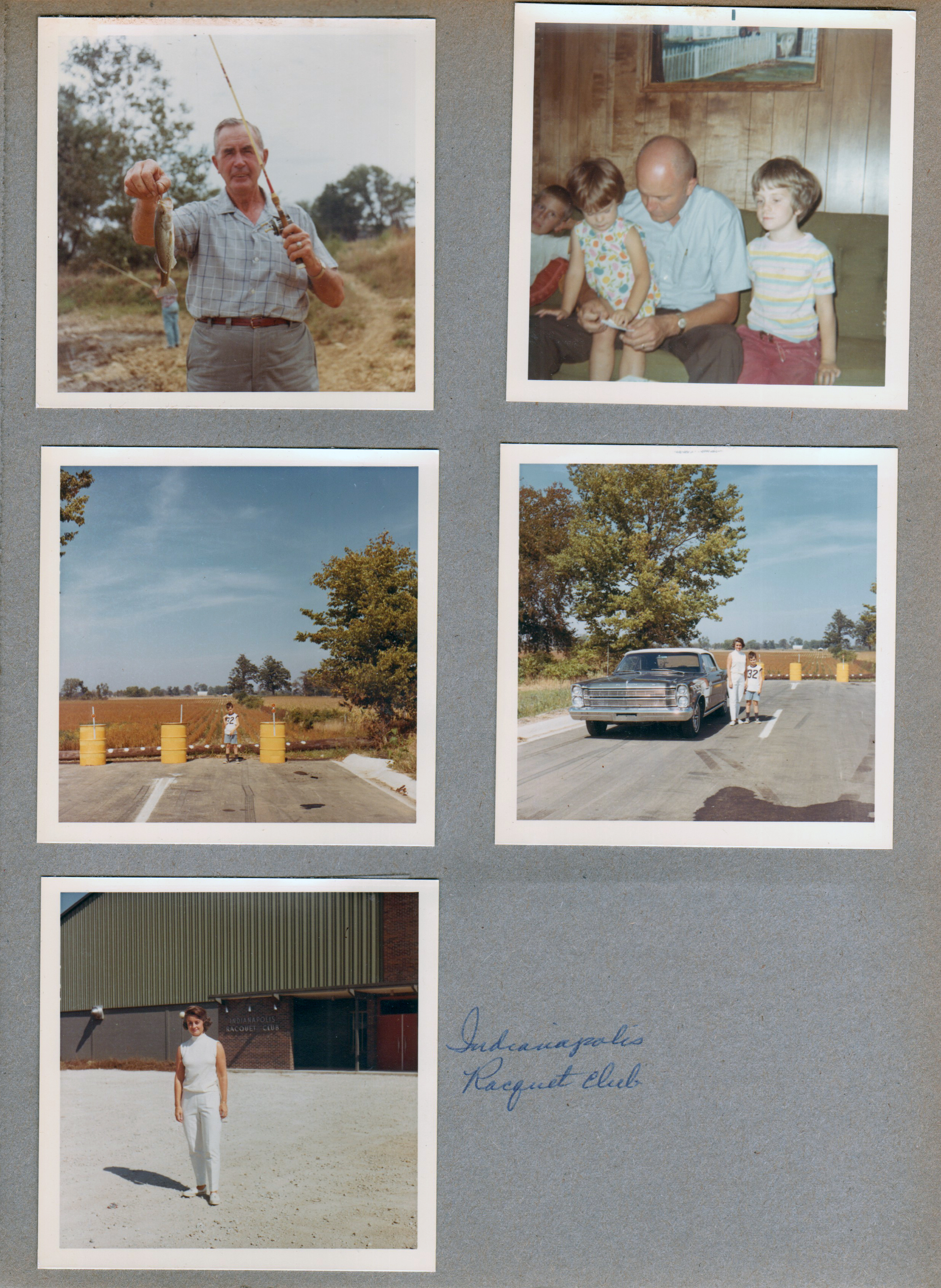 unknown fishing pond Girstle with fish. 8817 Haverstick Nancy, Glen, Mary. Alan on Bean Road. Car and Rosemary and Alan. Rosemary at Indianapolis Racquet Club on Dean Road.