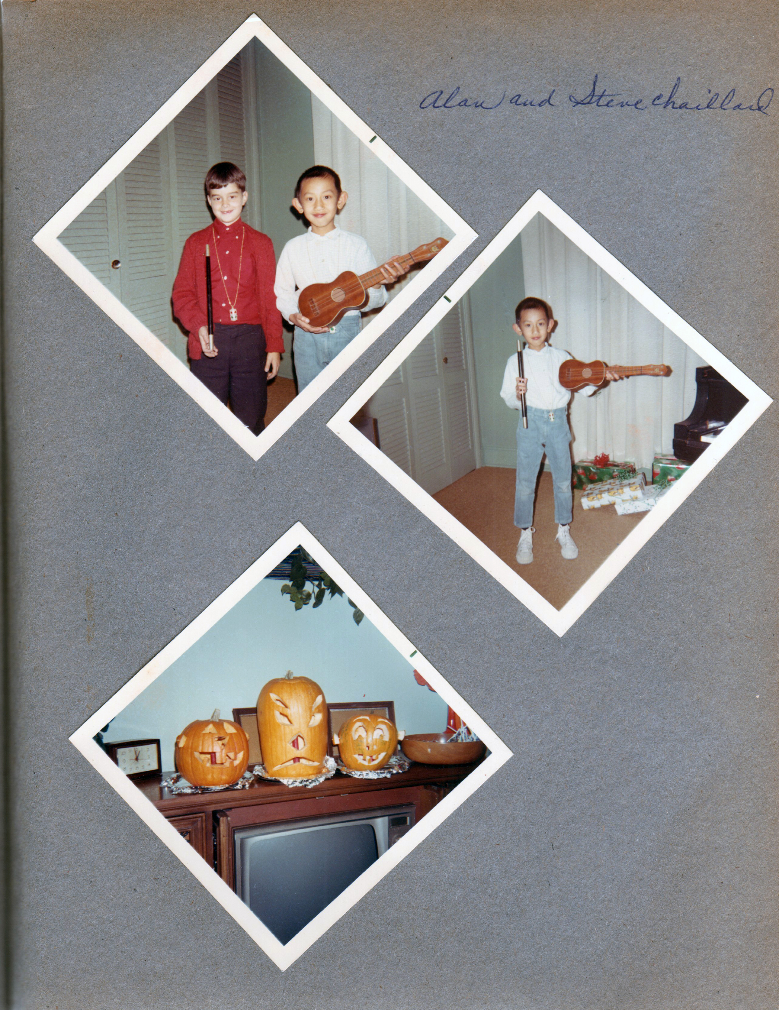 6122 piano room Alan flue Steve Chaillard uke. 6122 living room jack o lanterns on tv cabinet
