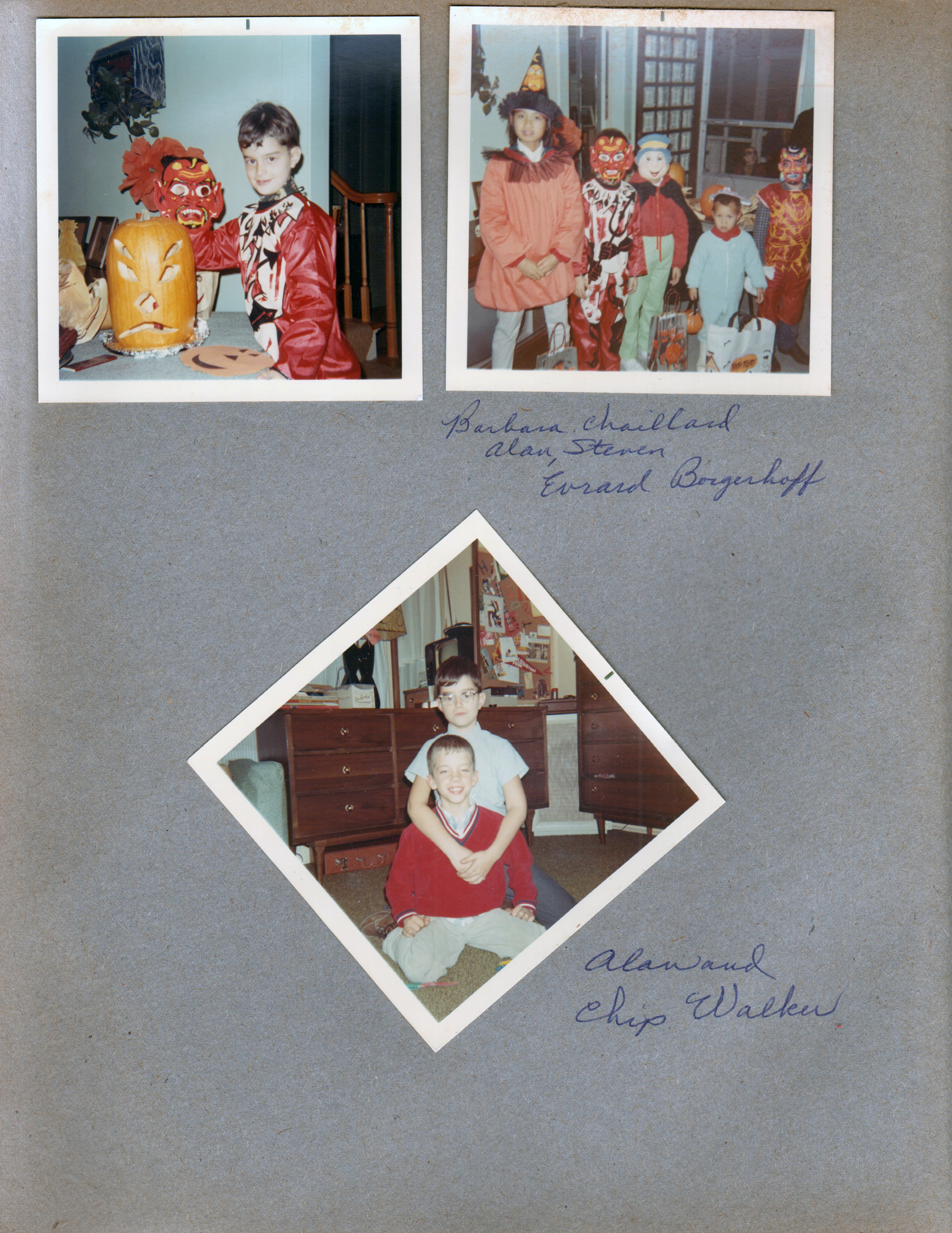 6122 living room Halloween Alan devil costume. Barbara Chaillard, Alan, Steve, Evrard Borgerhoff.  6122 Alan's room with Chip Walker