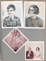 portraits Alan and Susan. 6123 Christmas card on door at the Brawners. Warren and Helen.