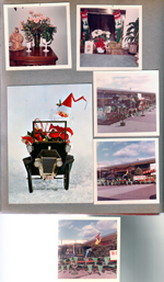 6122 living room Flowers on TV cabinet. Christmas stockings. Glendale Christmas train. Christmas card model T