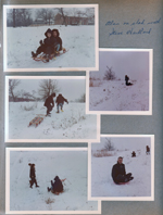 Alan and Steve Chaillard at Glen's house 8817 Haverstick sledding. John on snow disk