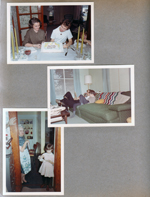 8815 Haverstick - Rosemary and Patty with cake. 6122 living room John and Alan on sofa reading comic book with Pepsi.  8815 kitchen Helen and Nancy