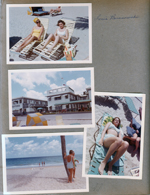 Hollywood Beach - Neptune. Lania (?) Baranowski and Rosemary. Neptune sundeck. Susan on lounge. Irma Davis (owner) by palm tree.