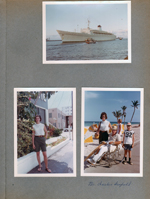 Port Everglades - Leonardo da vinci ship. Hollywood Beach - Neptune - Susan on Surf Road. Susan, Charles Benfield in wheelchair, Alan on broadwalk.