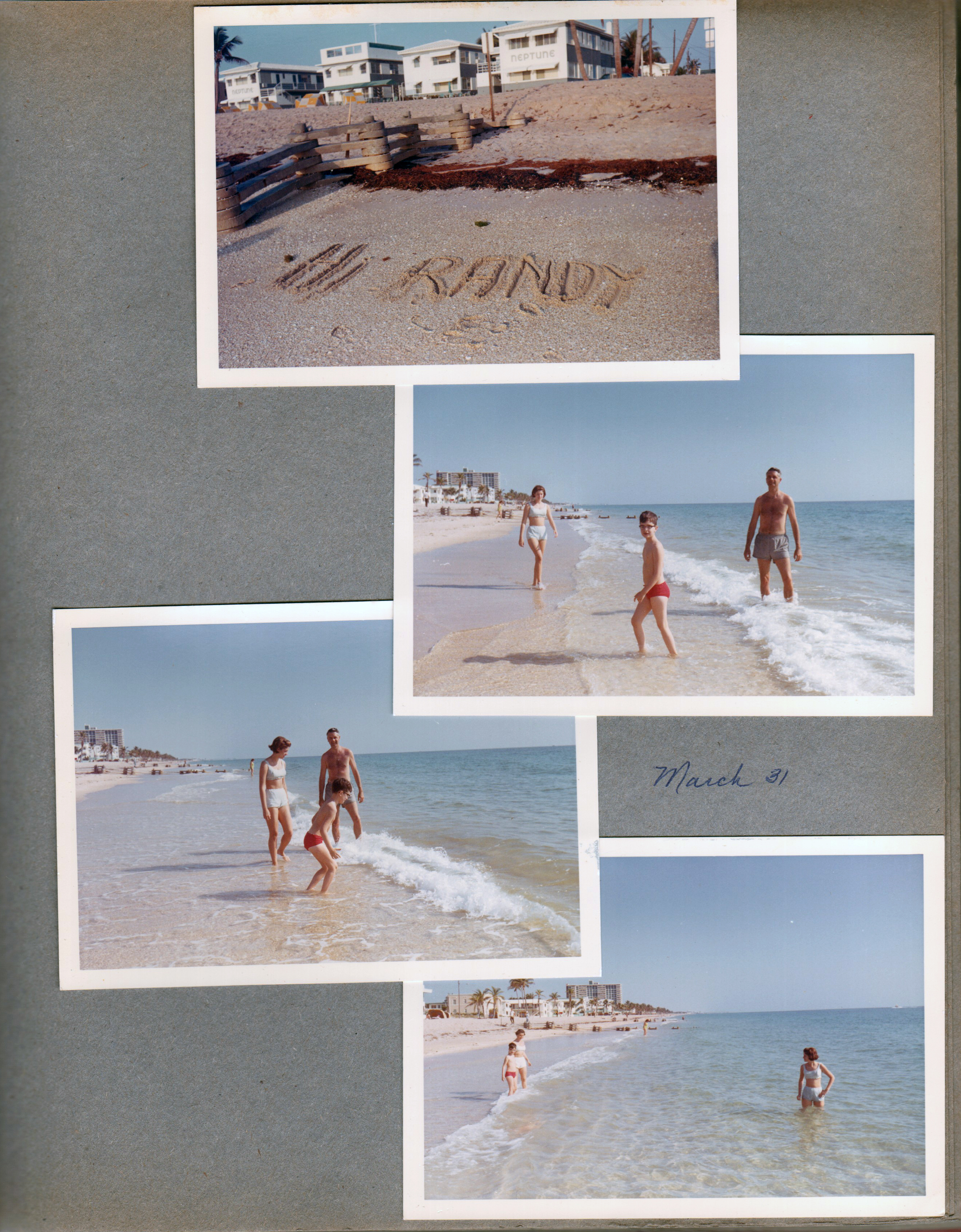 Hollywood Beach - Neptune - Hi Randy in sand. Susan, Alan, John in surf.