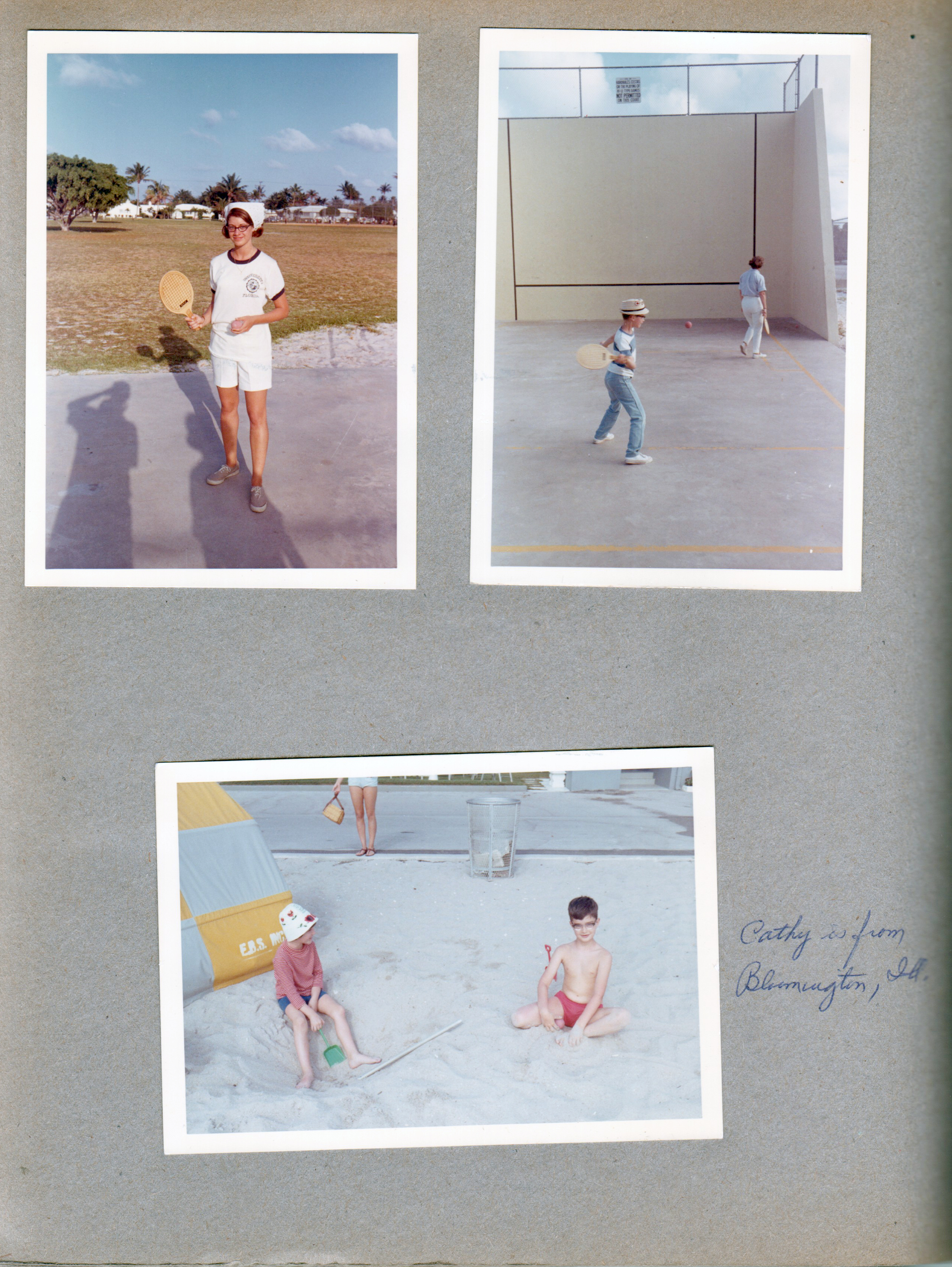 Hollywood Beach - Paddleball court Susan, Rosemary and Alan. Cathy from Bloomington, Illinois and Alan on beach.