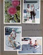 Hollywood Beach - Neptune - powderpuff plant. Mr and Mrs Butts. Agnes and Charles Benfield in wheelchair. Michael DiFiore and Alan in sand