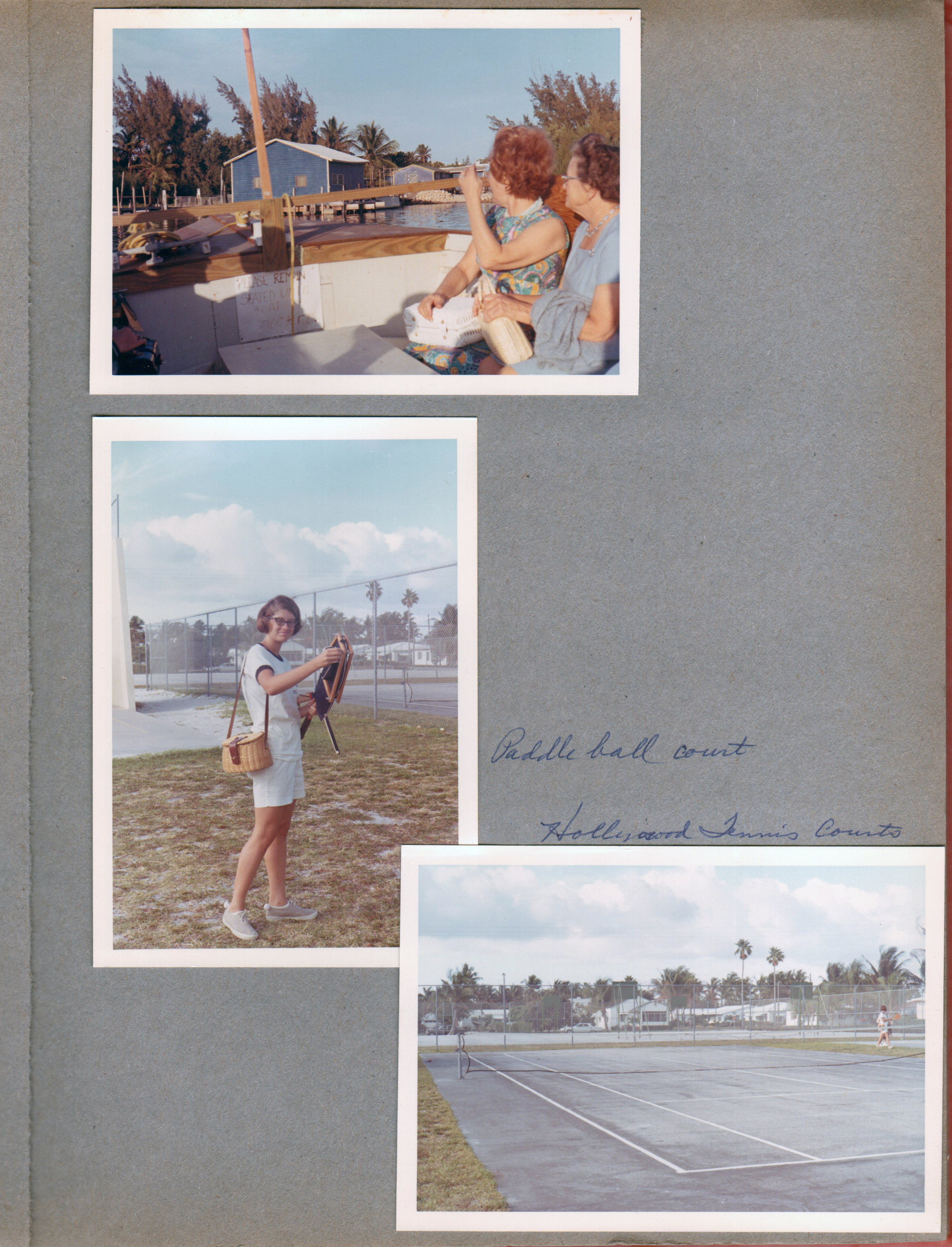 Hollywood Beach - boat ride. Paddleball court Susan. Hollywood tennis courts.