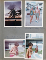 Hollywood Beach -  Intracoastal Waterway at sunset.  Dorothy and Murray Filkin on beach by Neptune. Alan eating chocolate Easter bunny from Mrs Powers - in courtyard.