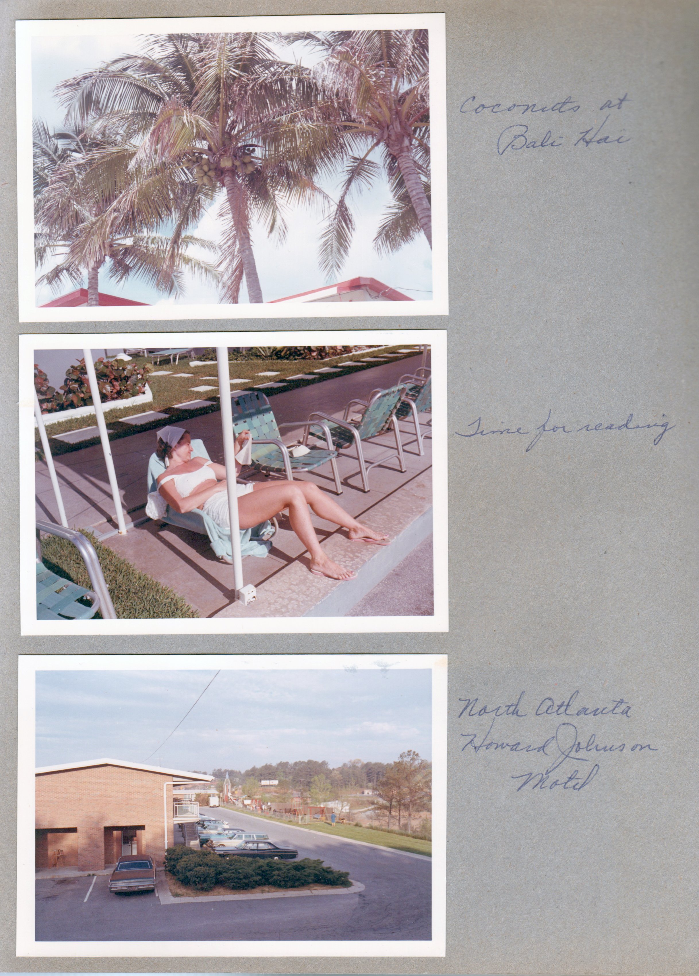 Hollywood Beach - coconuts at Bali Hai. Rosemary in Neptune lounge under awning. North Atlanta Howard Johnson Motel.