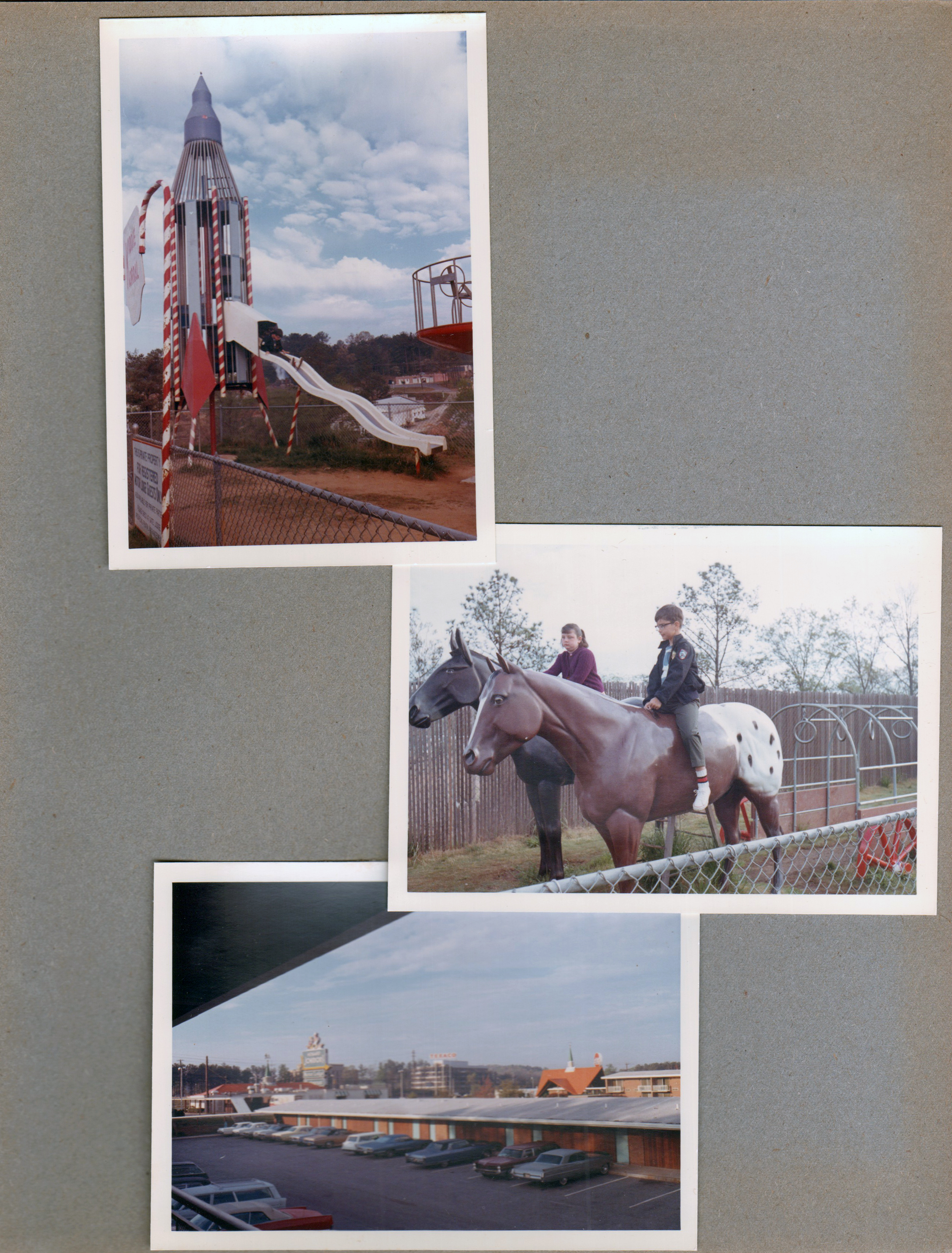 North Atlanta Howard Johnson Motel - Rocket slide. Alan on fiberglass horse.