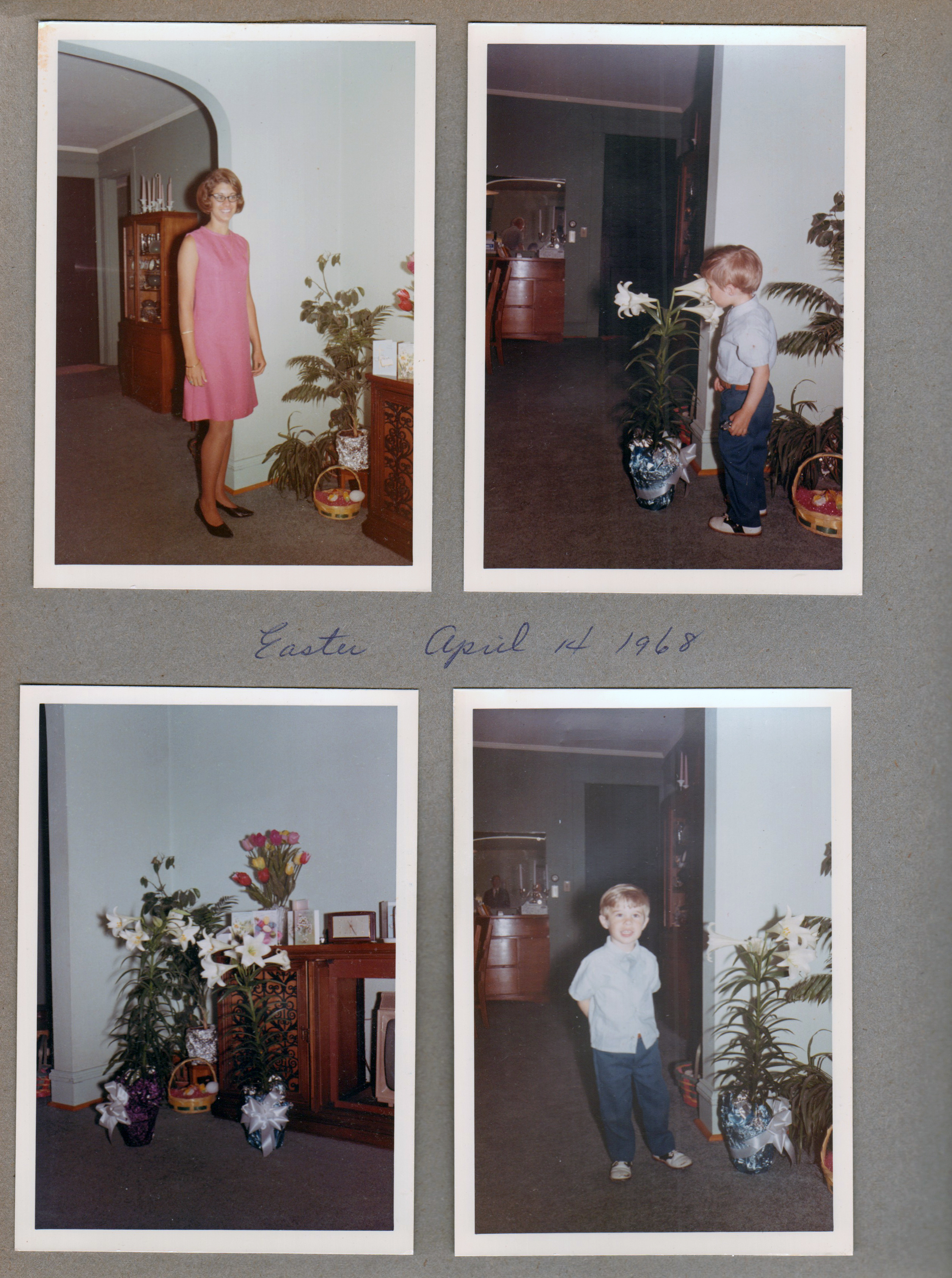 6122 living room Susan Easter dress. Joe Letsinger. Lily plants