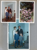 6122 living room -  Betty Ronnie Dave Kenny by front door. Rhododendron in yard