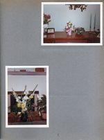 6122 living room - flowers on TV cabinet. Flowers by fireplace