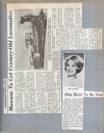 newspaper clipping Children's Museum gets locomotive. Lisa Blum engaged