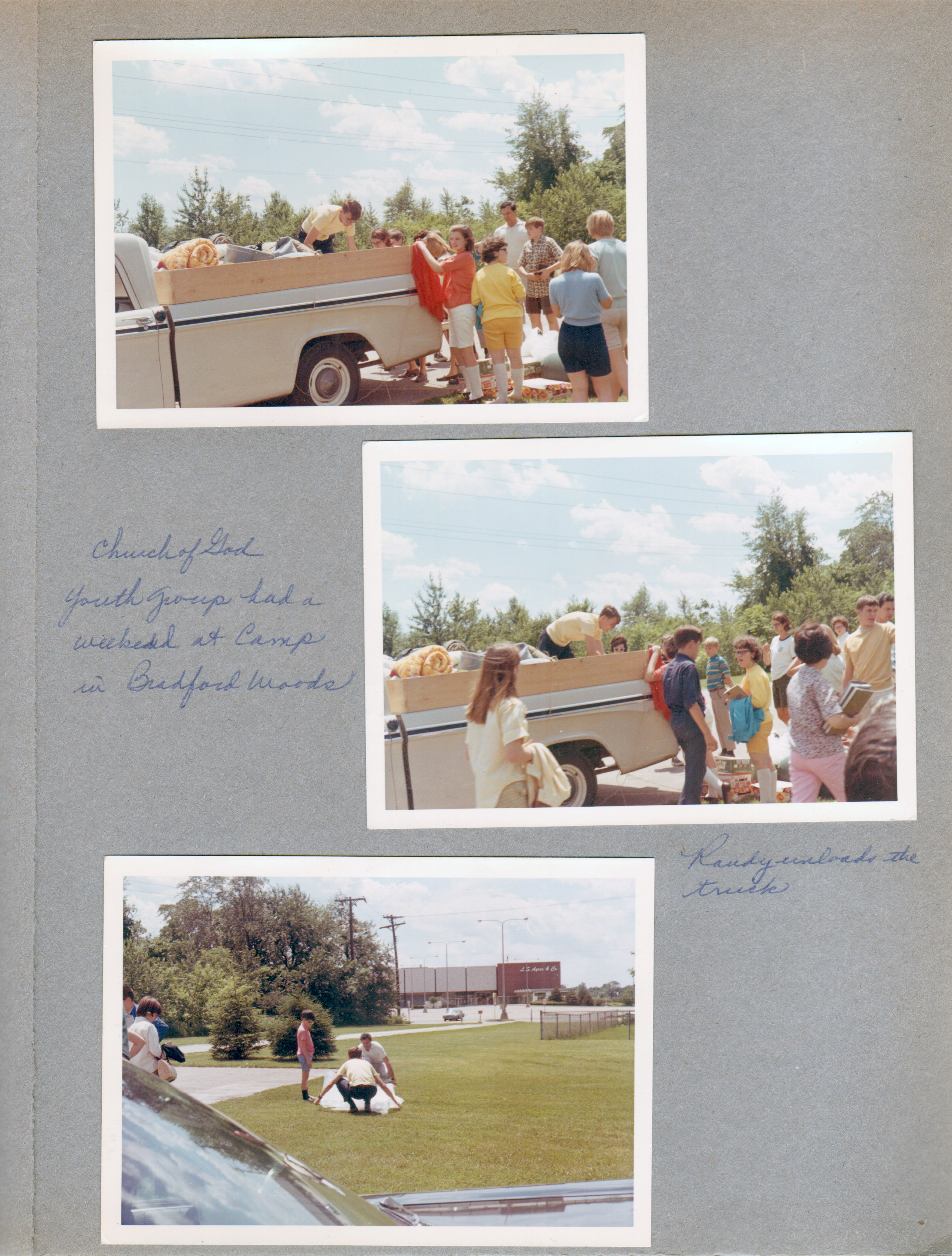 Church of God youth group Bradford Woods trip. Randy and Susan unload truck. LS Ayres Glendale - Alan